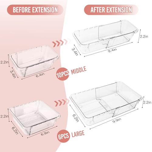 16 PCS Expandable Drawer Organizers, 2-Size Clear Acrylic Storage Box — view 3