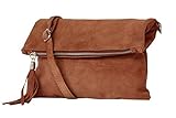 handtasche leder braun klein Weiche Schultertasche lässt sich zusammen rollen, hat einen verstellbaren Schulterriemen bis 120 cm lang, die Metallteile sind in Silber Farbe. Masse L/B/T ca.18/19/4 cm