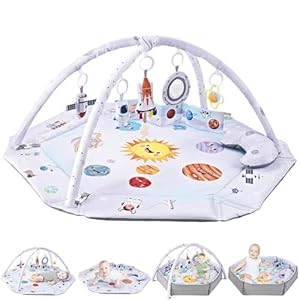 Baby Gym Play Mat,7-in-1 Tummy Time Mat & Ball Pit with 6 Toys,Washable Baby Activity Play Mat for Sensory and Motor Skill Development Language Discovery,Baby Toys Gift for Toddler Infant