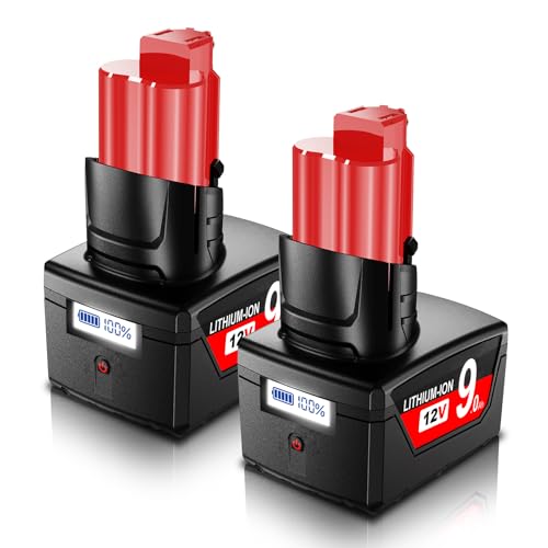 BATTOOL Upgraded【LCD Display】 12V 9.0Ah Battery Replacement for Milwaukee M12 Battery Compatible with Milwaukee 12V Power Tools and Chargers 48-11-2411 48-11-2412 48-11-2420 48-11-2440, 2Pack