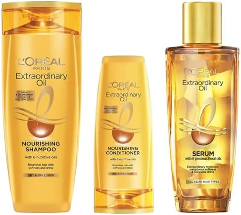 L'Oreal Paris Extraordinary Oil 3 -step Nourishing kit - Shampoo For Dry & Dull Hair (340ml) + Conditioner (36ml) + Hair Serum (100ml)