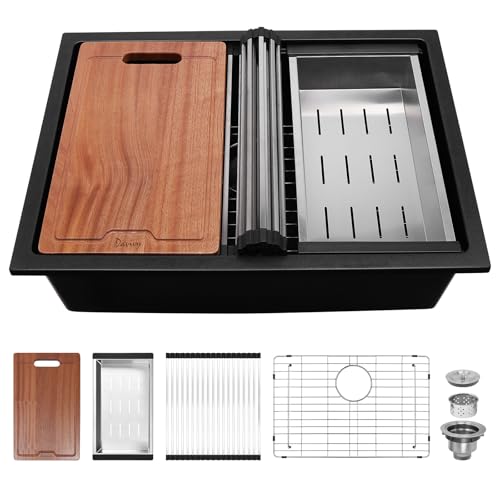 Davivy 27 Inch Black Granite Sink Workstation