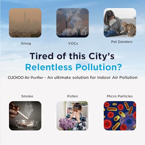 Image of CUCKOO Air Purifier for Home - HEPA Filtration Removes 99.9% Smog, Pollutants, PM Particles | Air Quality Indicator | Large Coverage Area upto 670 sqft | 8 Yrs Warranty (G-Tool (White))