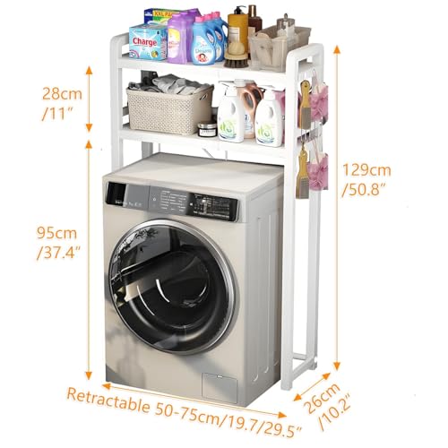 3-Tier Adjustable Over Washer & Dryer Storage Shelf, Heavy Duty Retractable Laundry nizer for Apartments & Bedrooms, Space-Saving Shelving Unit with Adjustable Feet - Image 2