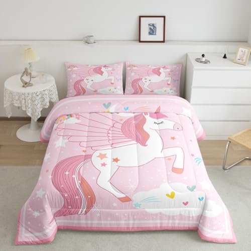 Feelyou Pink Unicorn Bedding Set Full Size for Kids