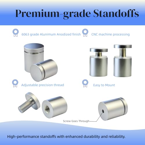BESTANDOFF Pack of 12 Aluminum Standoff Screws Wall Sign Standoff Mounting Hardware Standoff Mount for Acrylic Picture Frame (12, Polished Chrome, 1/2" X 1/2") by BESTANDOFF - Image 4