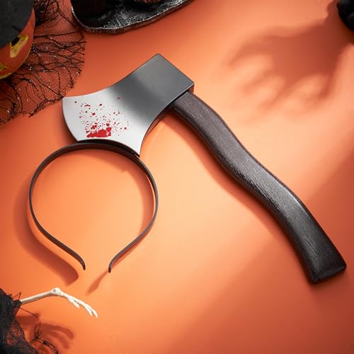 Spooktacular Creations Halloween Scary Axe Headbands for Adults, Blood Headpiece for Halloween Costumes Hair Accessories, Funny Fake Axe Headwear Through Head Toys for Party Dress up Cosplay - Thumbnail 7