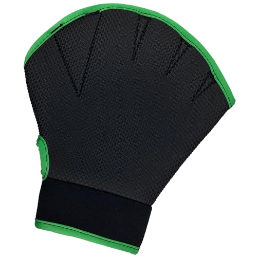 Flow Swimming Resistance Gloves - Webbed Gloves for Water Aerobics, Aquatic Fitness, and Swim Training (Black/Green, Medium)