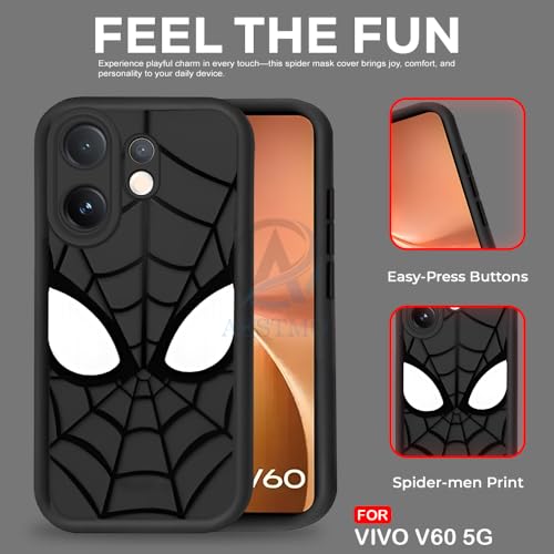 Image of AESTMO Back Case Cover for Vivo V60 / V60E / T4 Pro 5G Cover | Spidey Face Mask Design | Silicone Case | Full Body Protection | Camera Protection Back Cover for Vivo V60 / V60E / T4 Pro 5G (Black)