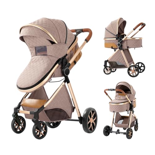 Aveainelle Baby Stroller Baby Prams Pushchair 2 in 1, Foldable, Portable, Comfortable, for Infant Toddler Aged 0-36 Months (Khaki)