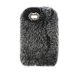 Super Deluxe Luxury Faux Rabbit Fur Fuzzy Plush Beaver Rex Rabbit Hair Case for ZTE Prestige N9132/ Avid Plus Z828/ Maven 2 Z831/ Sonata 3 Z832/ Avid Trio(Bowknot Gray)