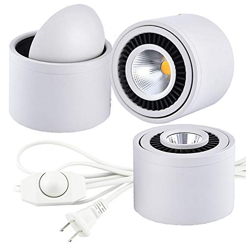 SKIVTGLAMP Dimmable High Accent Uplight 5W COB LED Barrel Type Spotlight Light with 5.9ft On/Off Dimmer Switch Cord Plug-in Extra Light Rotating Decorative Light for Loft Gallery,White 3 Packs