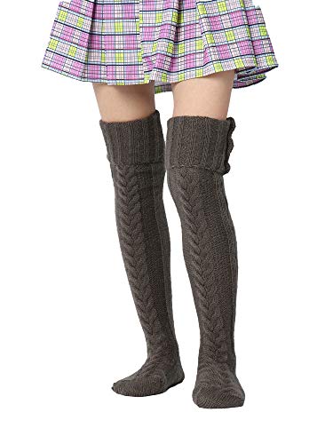 Las mujeres de lana hasta el muslo calcetines de punto de color sólido sobre la rodilla calcetines calentadores de piernas invierno casual largo leggings, gris oscuro, talla única Cover