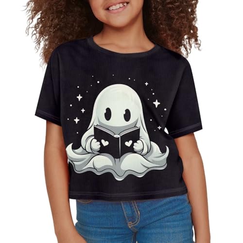 Image of Girls Summer Crop Top Outfits Short Sleeve T Shirts Kids Cute Clothes Tees Blouse