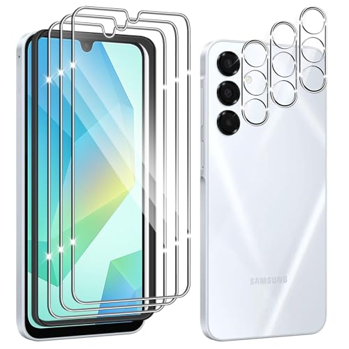 Hengnewro 3 Pièces Verre Trempé pour Samsung Galaxy A16 5G avec 3 Pièces Caméra Arrière Protection Accessoire, 9H Dureté, Anti-Rayures, Sans Bulles...