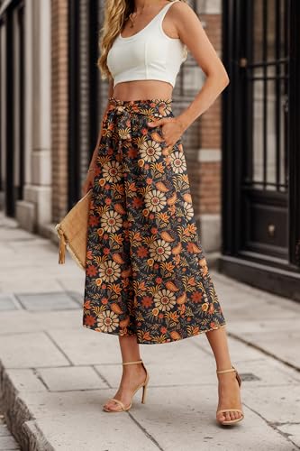 Image of IWOLLENCE Women Flowy Loose Wide Leg Pant Summer Beach Casual Trousers high Waist Adjustable Knot Business Work Casual Pants