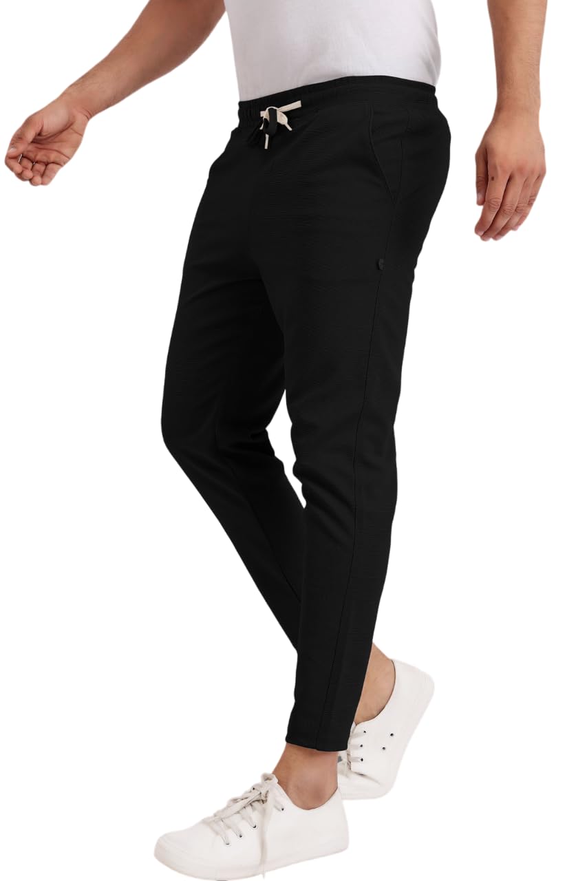 Men's Solid Black Track Pants, Super Combed Stretchable Cotton-image-1