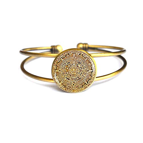 Mayan Calendar Pedant, Mayan Calendar Jewelry, Aztec Calendar Bangle, Mayan Bracelet, Mayan Jewelry, Glass Dome Bracelet, Mens Bangle,M253