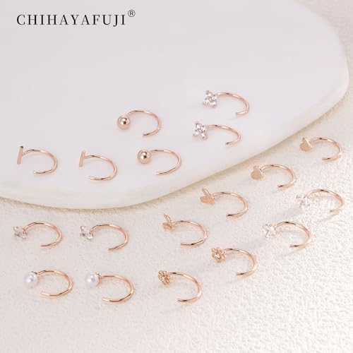 Chihayafuji 9 Pairs 14K Rose Gold Plated No Back Huggie Hoop Earrings for Women Waterproof Non Tarnish Free Stackable Lightweight Comfort Fit Stay Close Multiple Piercing Vacations by Chihayafuji - Used condition - Image 7