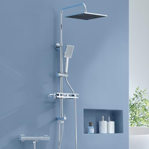 Auralum Shower Column without Faucet with Shelf, Shower Head 25 c...