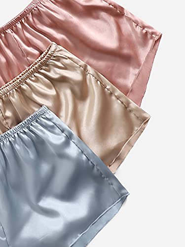 Shein Women's 3 Sets Tie Side Satin Lounge Set Sleeveless Crop Cami And Elastic Waist Shorts Sleepwear Pajama Set Blue Khaki Pink Medium #TOP3