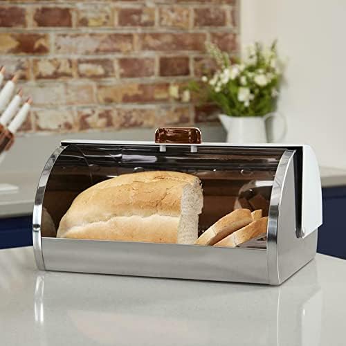 Contemporary Bread Bin & Tea Coffee and Sugar Storage Set, Jars Canisters With Stainless Steel Lid, Kitchen Storage Caddy Containers Tins With Rubber Seal (White Bread Bin with 3 Canisters Set)