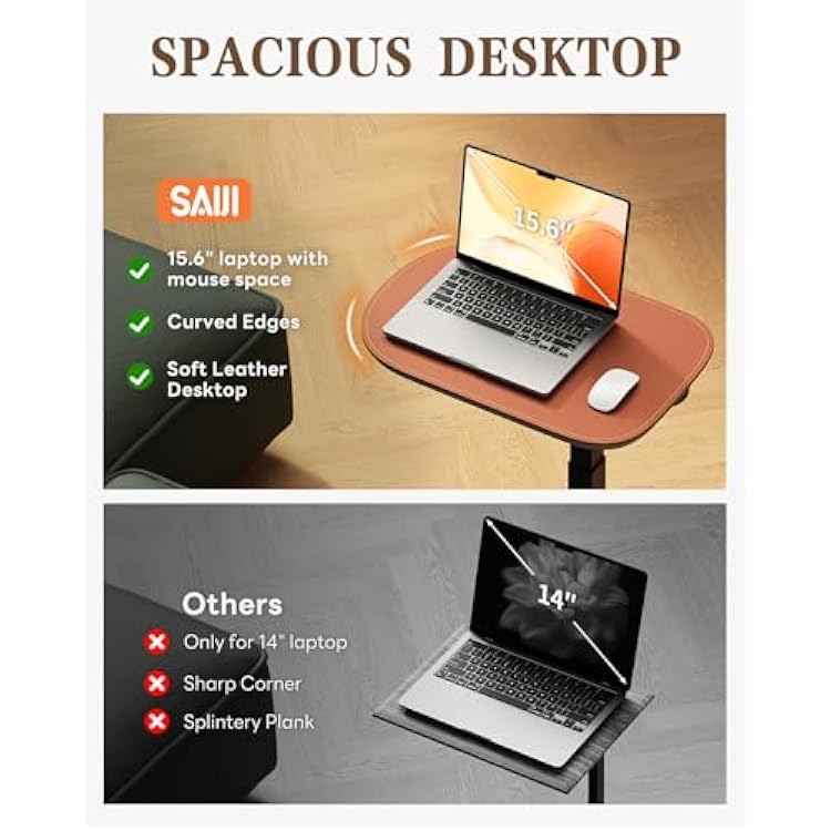 SAIJI Swivel Top TV Tray, Adjustable Height & Large Size & Heavy Duty Side Table for Couch, Sofa, Bed, Recliner, Living Room, C Shaped End Table for Eating, Dinner or Laptop, Small Spaces