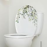 Green Plant Leaves Flowers Toilet Seat Lid Stickers Self-Adhesive Bathroom Stickers Leaf Floral DIY Removable...