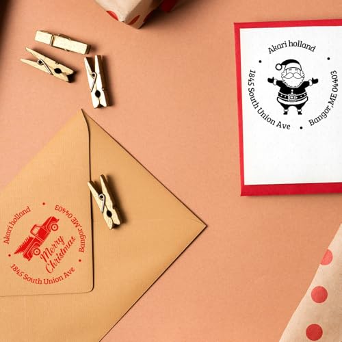 Teryiaco Custom Holiday Christmas Custom Stamps, Personalized Address Stamps, Automatic Inking Return Address Stamps, Professional Business Circle Large Personalized Holiday Address Stamps