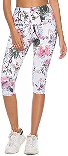 Mint Lilac Women’s High Waist Workout Printed Yoga Leggings Athletic Capri Tummy Control