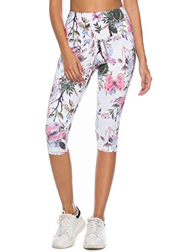 Mint Lilac Women’s High Waist Workout Printed Yoga Leggings Athletic Capri Tummy Control