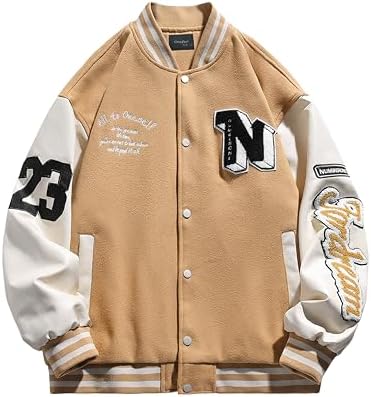 Mens Varsity Letterman Jackets: Vintage Streetwear Baseball Bomber Jacket for Men Women Casual Leather Sleeves Coat