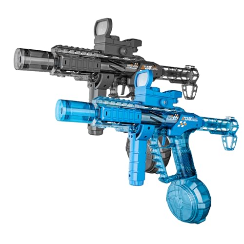QAONIE Electric Water Blaster with Light Effects - Full Auto Continuous Action, Transparent Design, Water Blaster Pistol Toy for Summer Swimming Pool Beach Outdoor Activity. (Black+Blue)