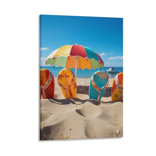 Toile murale tongs colorées pour raviver un mur blanc triste de salon