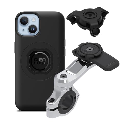 Image of Quad Lock Motorcycle Handlebar Phone Mount PRO Chrome with Vibration Dampener and MAG Phone Case for iPhone 14