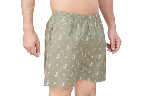 Image of Cotton Men Regular Fit Boxers Ultra-Comfort Natural Fiber Printed Boxer Shorts with Elastic Waistband, Side Pockets Premium Cotton Printed Boxer Shorts
