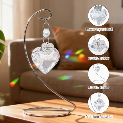 Memorial Crystal Suncatcher, IDEA SHOW Tabletop Suncatcher Bereavement Gift Idea, Sympathy Gifts for Loss of Loved One, Crystal Rainbow Prisms Maker Remembrance Ornament for Home Decor (Heart) — view 6