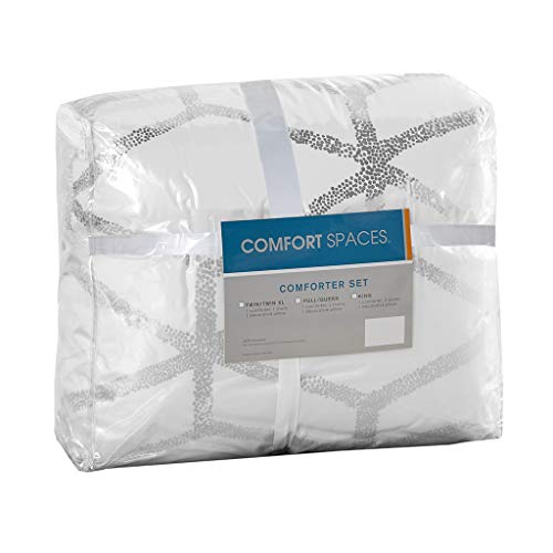 Comfort Spaces Vivian Comforter Set Ultra Soft All Season Lightweight Modern Geometric Glam Metallic Print Bedding, Matching Sham, Decorative Pillow, Twin/Twin Xl, Geometric White/Silver #TOP6
