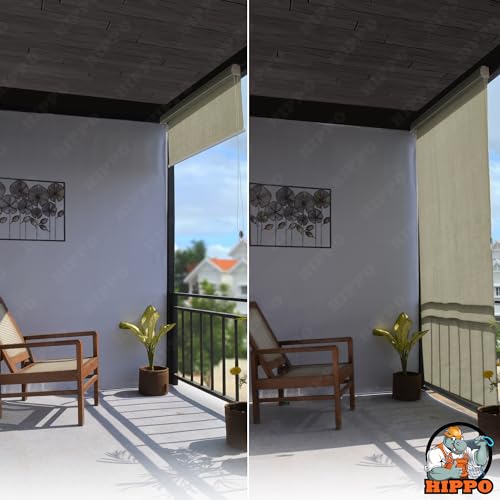 Image of HIPPO Outdoor HDPE Roller Blind Curtain - 95% Sun & UV Protection,reathable Airflow Design, Light Filtering Corded Roll-Up Shade for Balcony & Outdoor Spaces (Moon-Stone, 3FTX8FT)