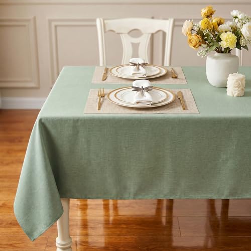 IVAPUPU Textured Linen Table Cloth for Rectangle Tables - Sage Green Tablecloths Rectangular Waterproof Wrinkle Free Wipeable Dining Table Cover for Spring Wedding Birthday Kitchen Decor, 52 x 70 Inch