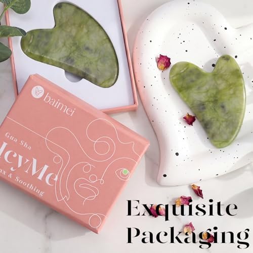 BAIMEI Gua Sha Facial Tool for Self Care, Massager Tool for Face and Body, Manual Back Massagers,Made of Xiuyan Jade, Relieve Tensions and Reduce Puffiness-Green — view 5