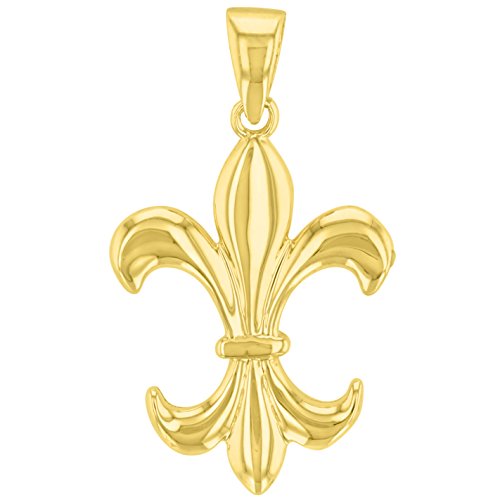 Solid 14K Yellow Gold Simple Fleur de Lis Charm Pendant Necklace2