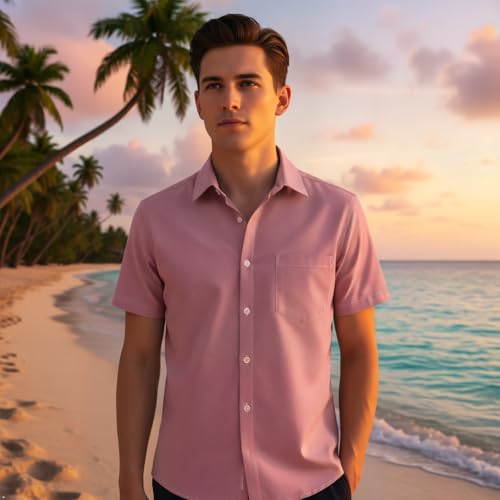 Image of OCHENTA Men & Boys' Short Sleeve Button Down Oxford Shirt, Big Kids Casual Dress Tops 2T - XXL