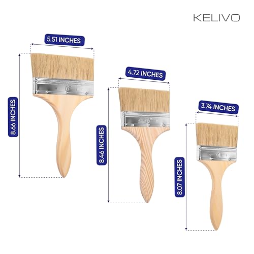 Deck Stain Brushes for Wood 4 Inch/5 Inch/6 Inch - Large Paint Brushes for Walls, Furniture, Fence - Assorted Paint Brush Set of 3 - Natural Bristle Big Deck Brush for Staining/Painting by KELIVO - Image 5