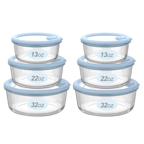 EcoEvo Glass Food Storage Containers with Silicone Glass Lids, 6 Pack Round Airtight Meal Prep food container, Leakproof Borosilicate Glass Bowls Set, Microwave, Oven, Freezer & Dishwasher Safe by EcoEvo - Used condition - US$37.99