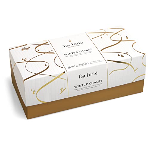 Tea Forte Presentation Box Winter Chalet Tea Sampler Gift Set, 20 Assorted Variety Handcrafted Pyramid Tea Infuser Bags With Winter Spiced Teas #TOP2