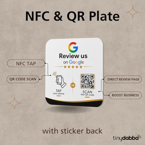 tinydabba Review NFC Plate with QR Code, Acrylic Review Stand for Shops, Restaurants & Salons, Contactless Feedback Collection, No Monthly Fees, 4x4 Inches, 2mm Acrylic - 4