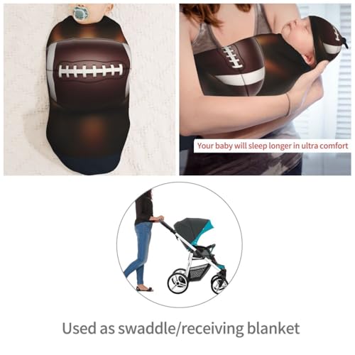 Image of American Football Ball Newborn Swaddle Blanket with Beanie Set Soft Baby Sack Stretch Adjustable Swaddle Wraps Receiving Blankets