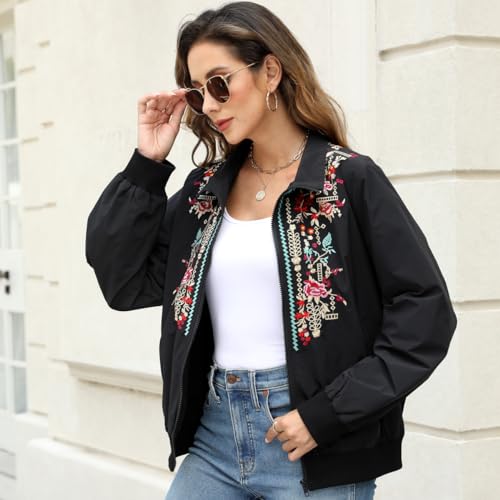 AK Women's Embroidered Jackets Stand Collar Zip up Long Sleeve Casual Jacket with Pockets Running Sweatshirts Outwear Tops2