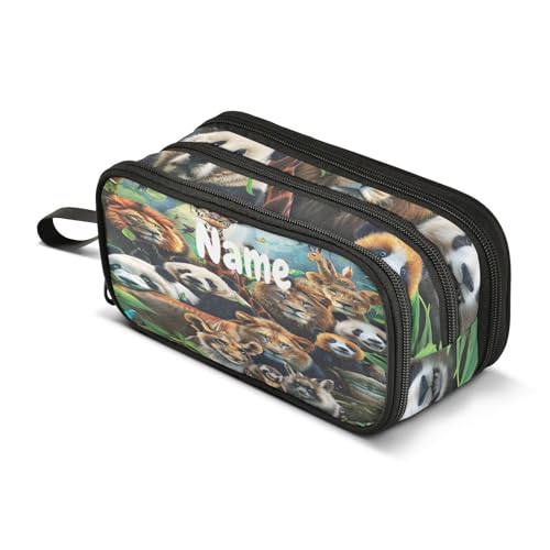 Image of Custom Animals Pencil Case Box Boys Girls Personalized Name Large Pencil Pouch Stationery Pen Bag Organizer for Kids Adults School Office